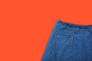 detailed view of backpocket of jeans skirt