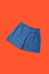 blue jeans skirt for people with dwarfism on red background