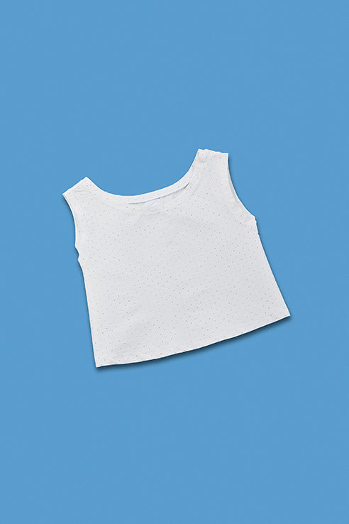 white crop top with little dots for people dwarfism
